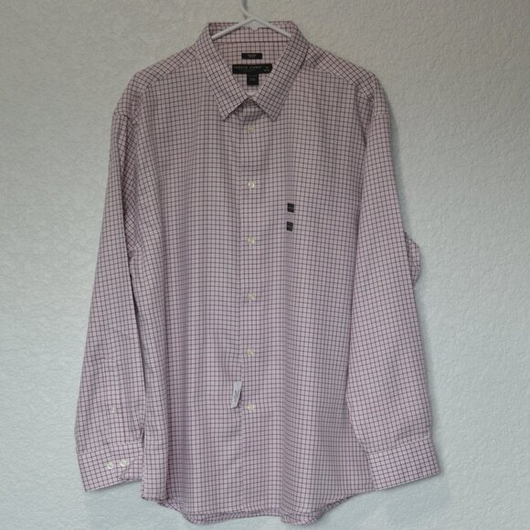 Mens Pronto Uomo Pink and Marron Slim Fit Dress Shirt Size 18 34/35 (100% cotton - Picture 1 of 4